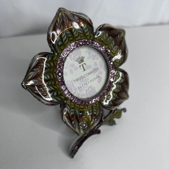 Twos Company Flower Photo Frame NEW Embellished Jeweltone 2x2 IN Artsy - Picture 3 of 5